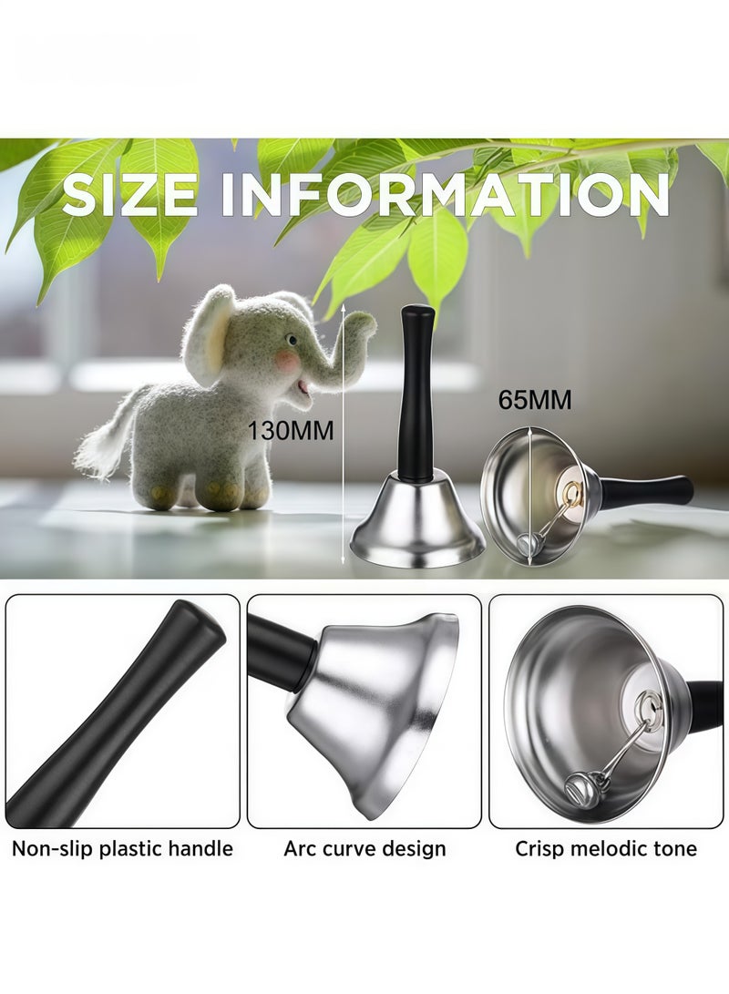 Loud Hand Bell, Silver Steel Hand Bells for Adults, Dinner Bells for Inside Classroom Bell, for Food Line, Alarm, Jingles, Ringing(Silver) - Image 2